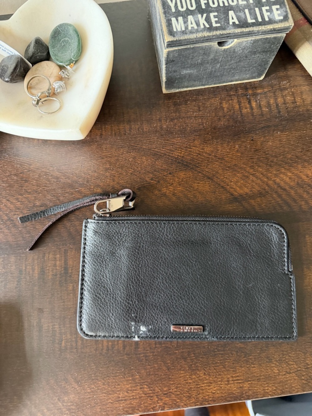 Vince Camuto Black Leather Zip Wristlet Wallet